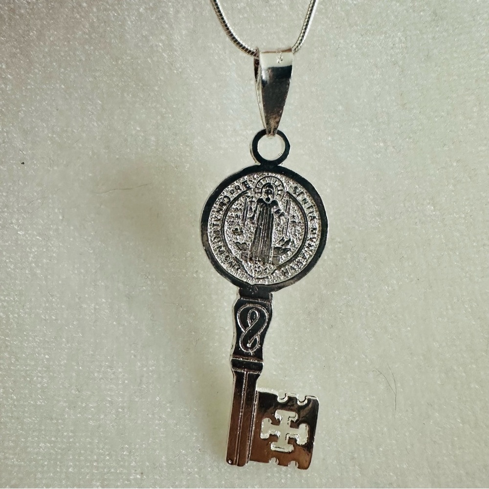 Sterling Silver 925 Saint Benedict Key Open Miracles Solid Catholic Christian - Picture 3 of 12